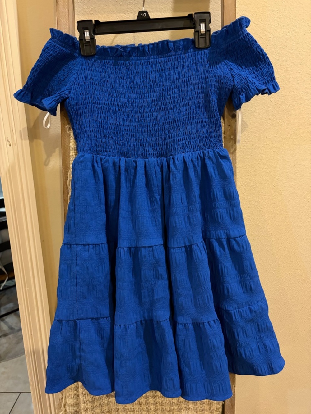 SHEIN Royal Blue Smocked Off-Shoulder Tiered Dress